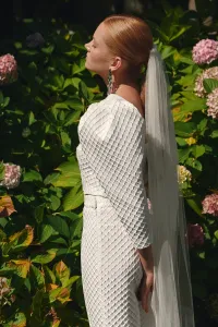 Top joya brocado blanco geometrico escote corazon novia civil boda