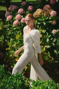 Top joya brocado blanco geometrico escote corazon novia civil boda