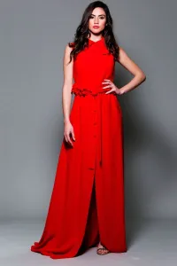vestido camiseto largo rojo con cinturon de flores