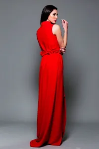 vestido camiseto largo rojo con cinturon de flores