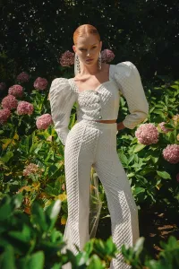 Top joya brocado blanco geometrico escote corazon novia civil boda