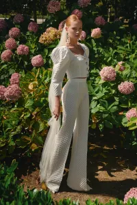 Top joya brocado blanco geometrico escote corazon novia civil boda