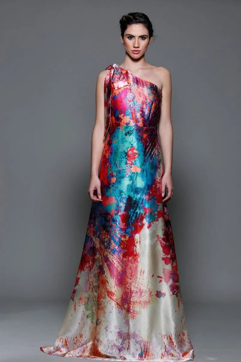 Vestido de fiesta largo estampado asimetrico para boda