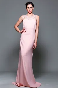 vestido largo de fiesta rosa palo con escote espalda para boda