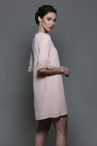 vestido corto de fiesta evase rosa palo flecos mangas para