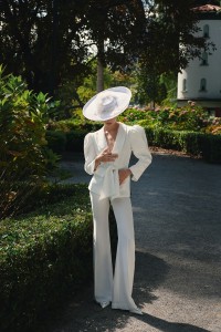 Chaqueta americana crepe blanco manga abullonada