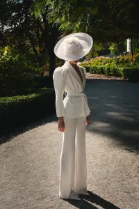 Chaqueta americana crepe blanco manga abullonada
