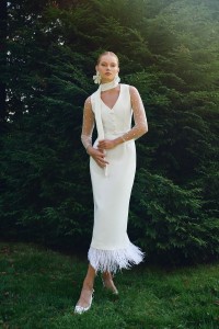 Falda midi blanca de plumas Corolla