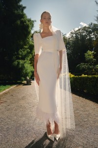 Falda midi blanca de plumas Corolla