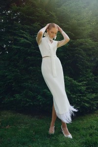 Falda midi blanca de plumas Corolla