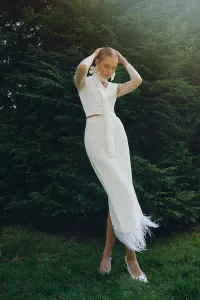 Falda midi blanca de plumas Corolla