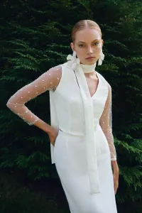 Falda midi blanca de plumas Corolla