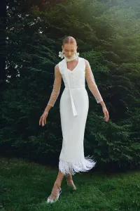 Falda midi blanca de plumas Corolla