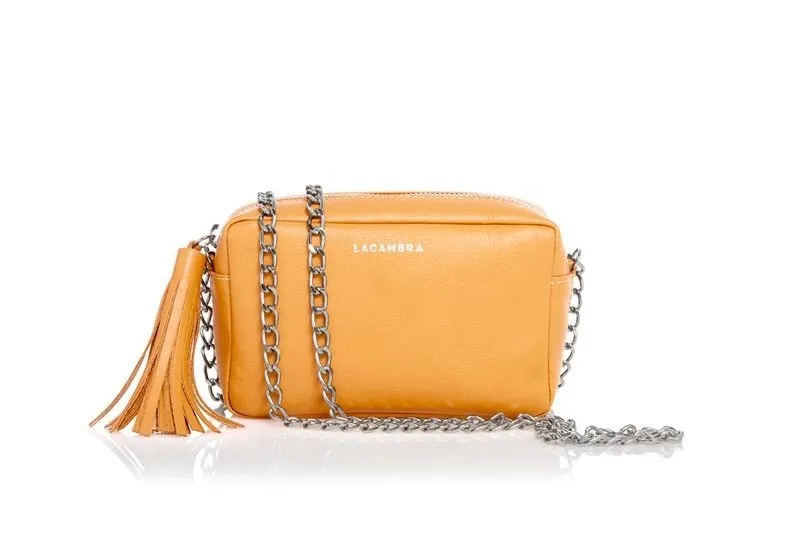 Bolso piel mini chic de colgar, asa metalica Lacambra color