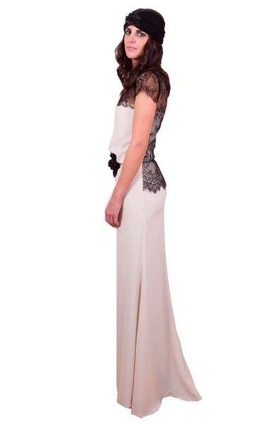 vestido largo nude y chantilly negro de bouret boda fiesta