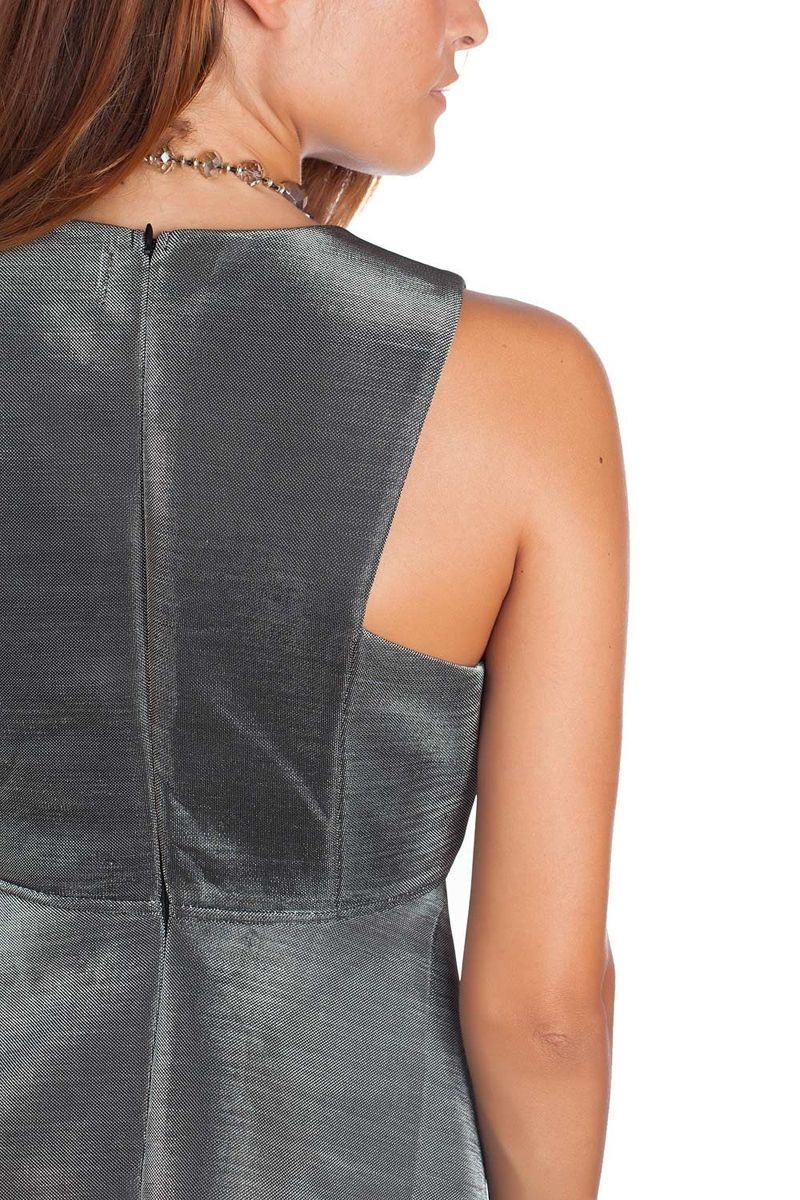 Vestido skater plata metálico con falda de vuelo fiesta y nochevieja