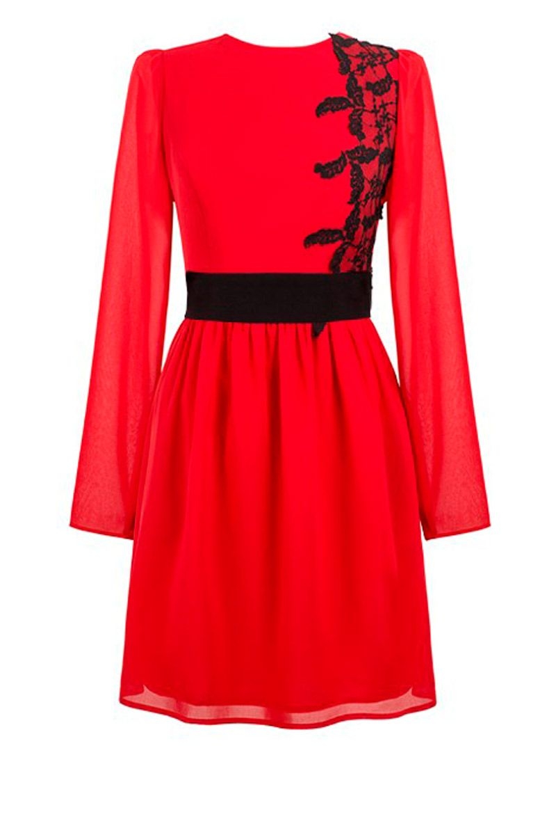 vestidos rojos de fiesta de vuelo de manga larga de arimoka en apparentia