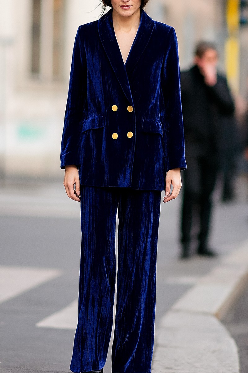 traje de terciopelo azul oversize de chaqueta y pantalon para invitada boda evento de trabajo, shoponline