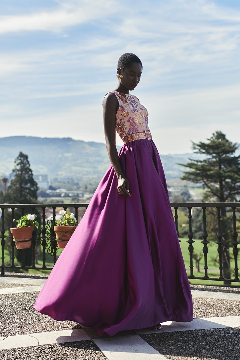 comprar top con gasa lentejuelas en tonos melocoton, dorado y morado, con espalda cruzada para invitadas a boda de dia, noche, bautizo, comunion, graduacion, navidad, shoponline, apparentia, confirmacion, boda