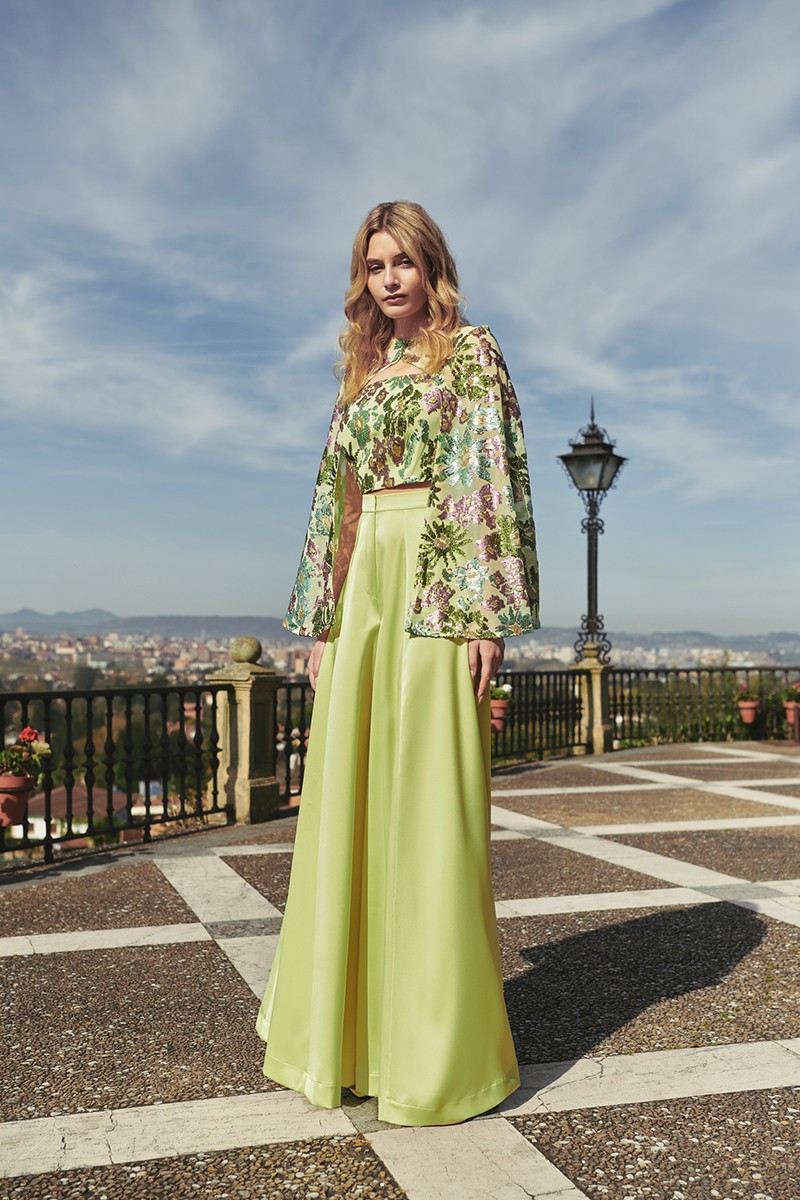 maxi Pantalon de satén lima para invitada boda, graduación, evento, fiestade verano, shop online, compra online