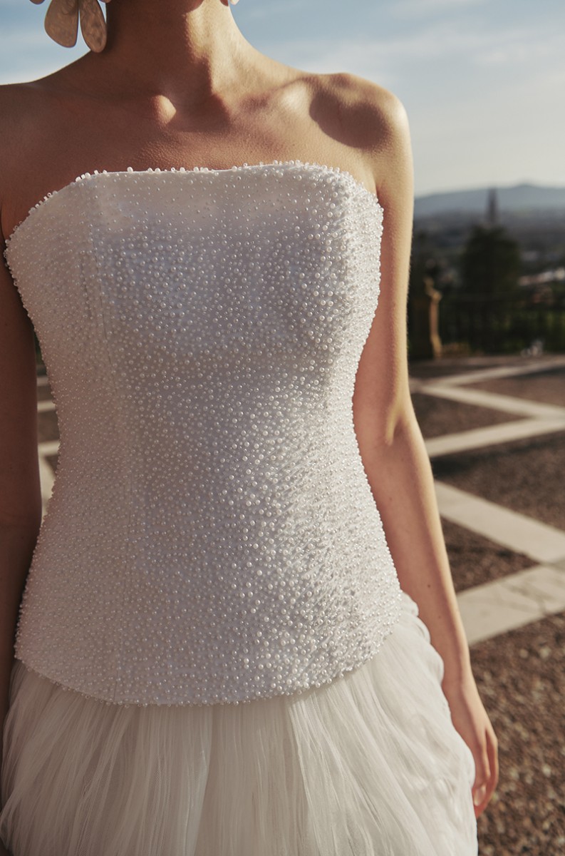 comprar falda larga de tul plisado con volumen en blanco para novia, segundo vestido, gala, fiesta especial, online