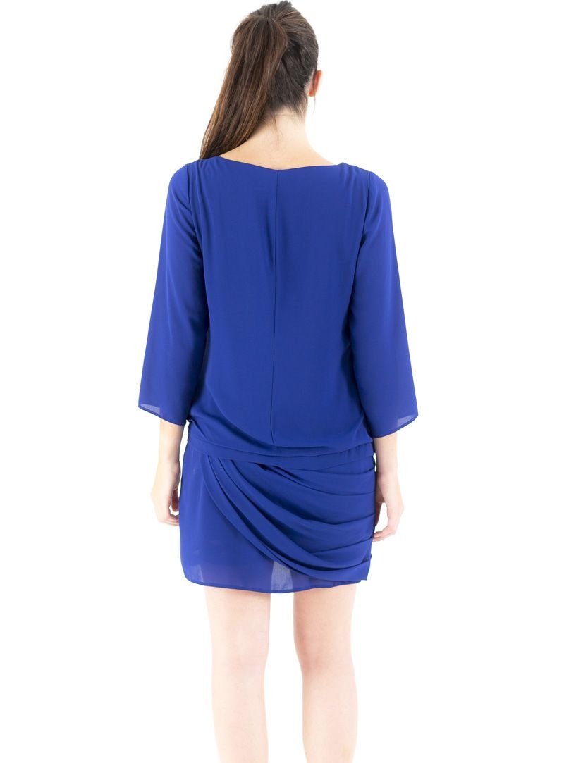 vestido azul drapeado es